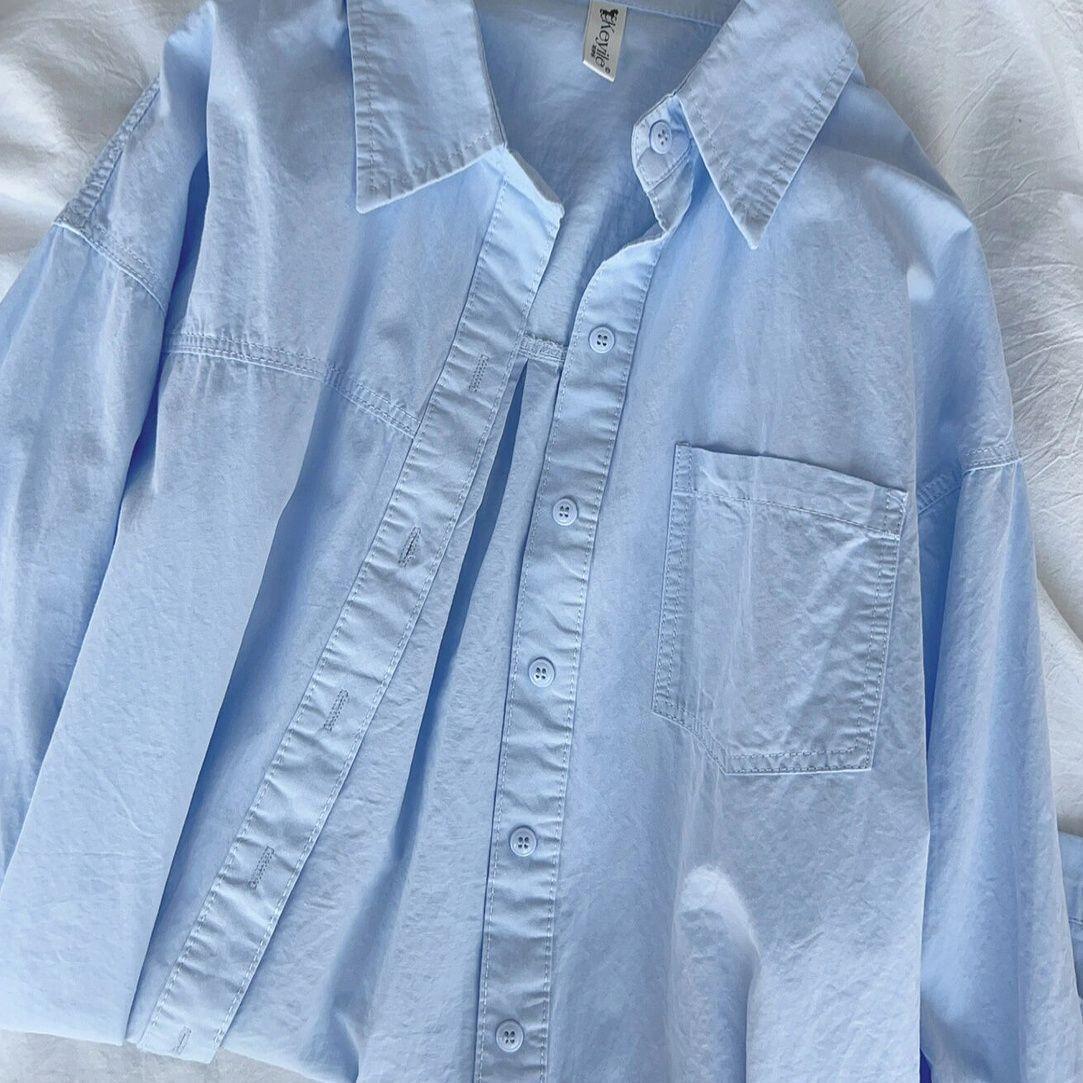 

Весна Осень Длинный Рукав Белая Рубашка Женская Корейская Мода Карманы Свободная Повседневная Простая Рубашка Женская XXL