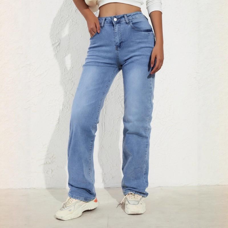 

Women s Jeans American Light Blue Elastic Casual All-match Hanging Slimming Straight Pants M светло-синий