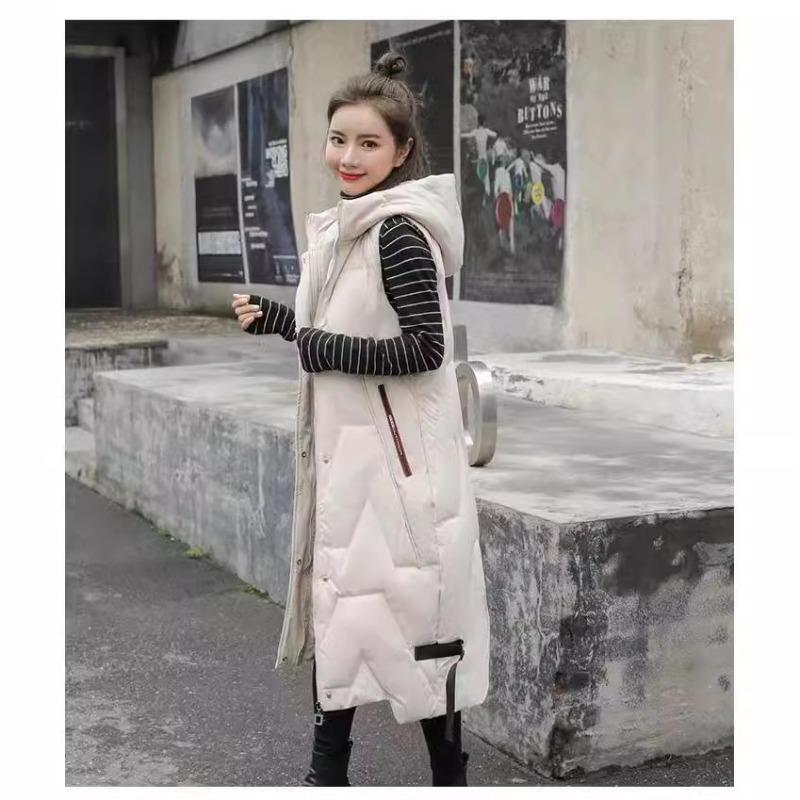 Down cotton clothes long vest women's autumn and winter new fashion hooded casual vest jacket