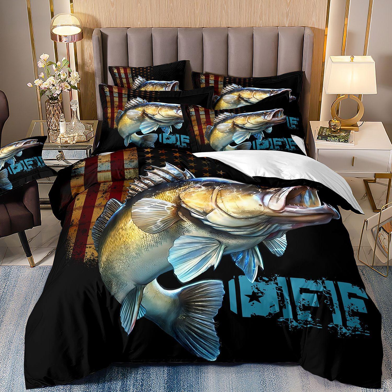 

3D Digital Fishing Lovers Bedding Set Polyester Comfortable Holiday Gift for Teenagers Home Decor 135x200cm