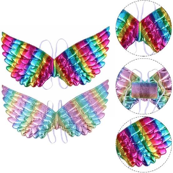 2 Pcs Rainbow Unicorn Wings for Kids Princess Rainbow Wings Angel Wings Costume Accessories Birthday Carnival Cosplay Party