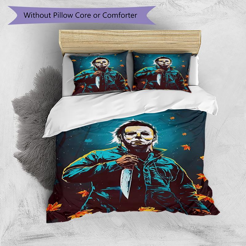 3pcs Michael Myers pattern bedding set duvet cover set includes duvet cover &pillowcases, perfect all season bedroom decoration & gift