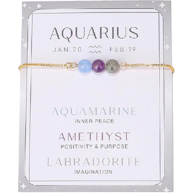 COLORFUL BLING Zodiac Bead Bracelets Healing Crystal 12 Constellation Natural Stone Chakra Stretch Adjustable Bracelets Birthstone Anxiety Relief