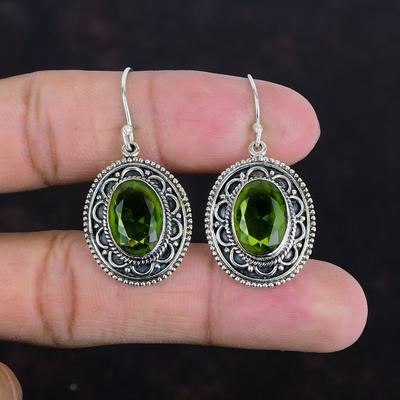 Faceted Peridot Earrings Natural Gemstone Earring 925 Sterling Silver Earring Real Peridot Jewelry Handmade Vintage Earrings Gifts For Women