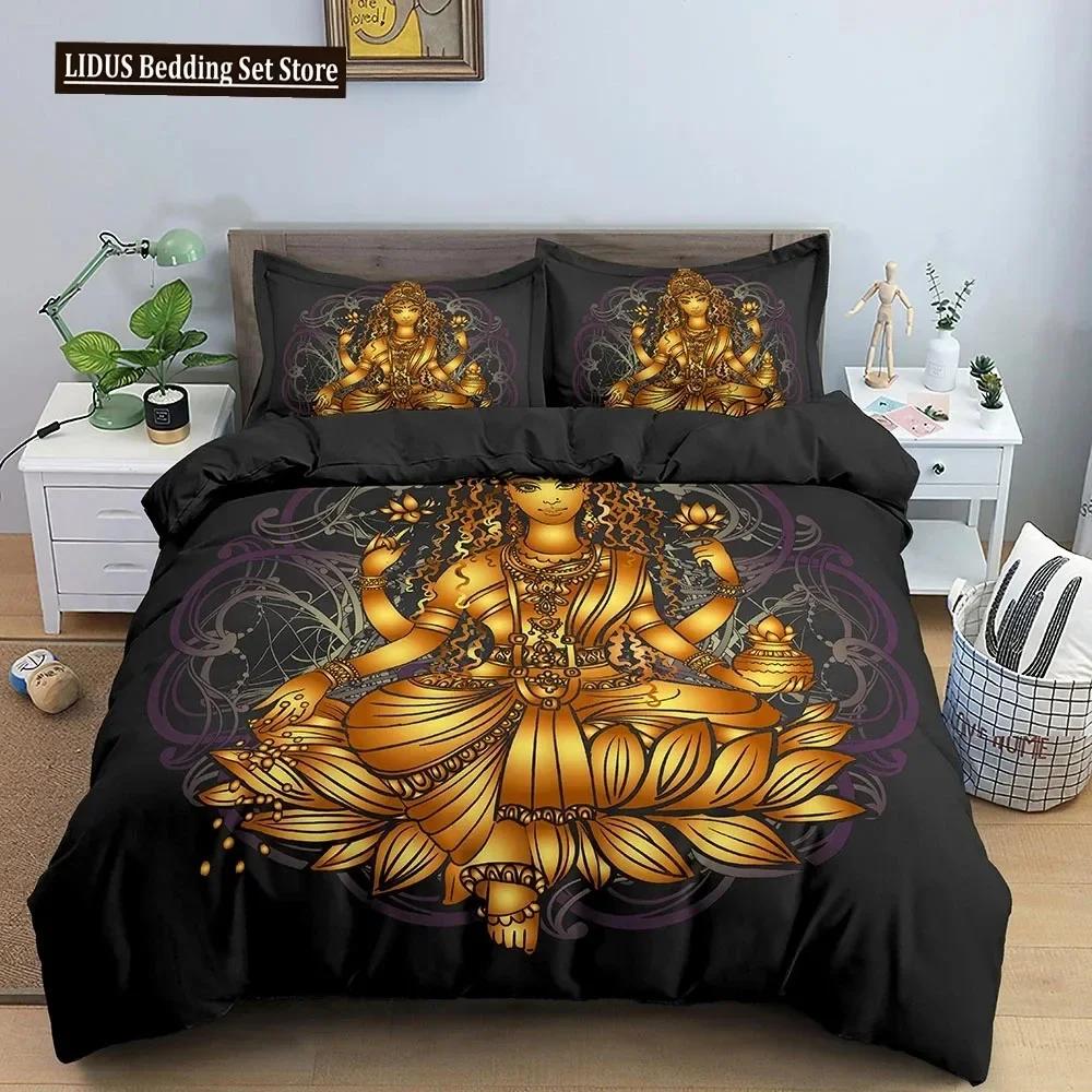 Buddha Bettwäscheset Indische Religion Buddhismus Meditation Mandala Bettbezug Lächeln Buddha Floral Weicher Quiltbezug Queen King Size