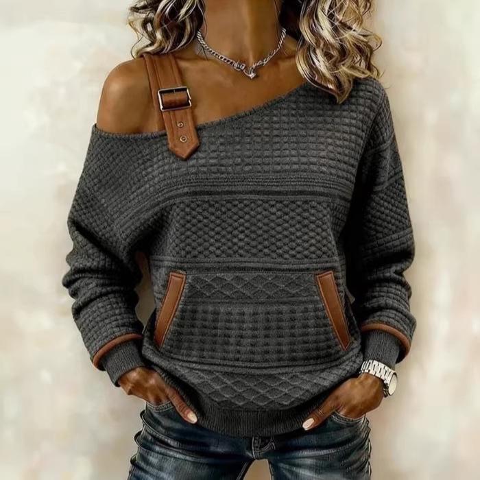 2026 Trendy Patchwork Denim Long-Sleeve Top for Women – European & American Autumn/Winter Fashion