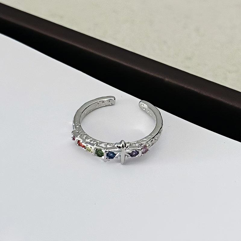 

Sweet And Cool Rainbow Full Of Diamonds, Zircon Flower Opening Ring, Female Niche Design, Advanced Sense, Light Luxury, Personalized Stacking Ring Adjustable opening