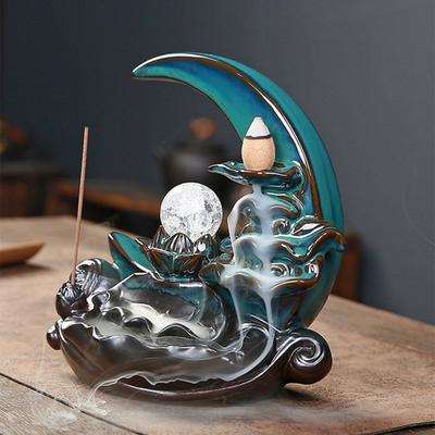 Moon Incense Burner Waterfall Incense Ceramic Burner Well-designed Incense Holder Aromatherapy Ornament Home