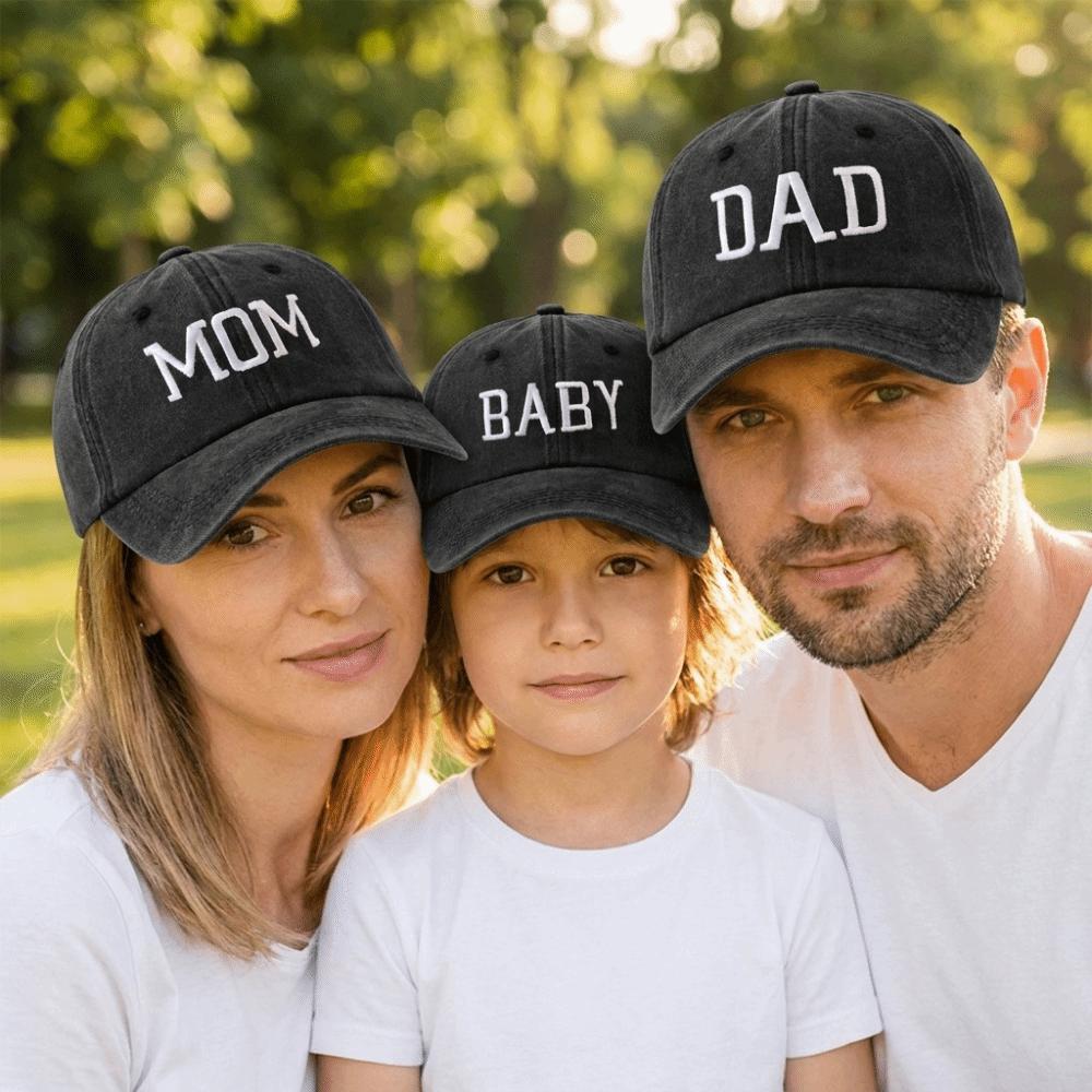 Cotton Parent-child Baseball Hats Vintage Outdoor Sunscreen Hats DAD MOM BABY Embroidery Caps