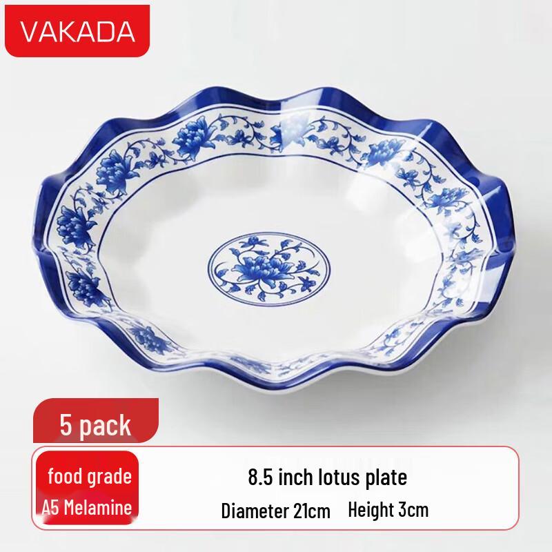 VAKADA Blåvita Melamintallrikar (5-pack)