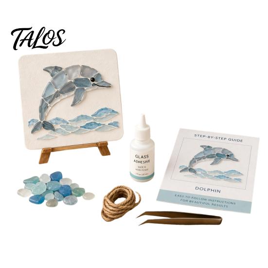Creative Art Hobby Kits DIY Sea Glass Mosaic Kit, Ocean Animal Themed Craft Set for Adults Handmade Home Decoration Beginner, Material Pack