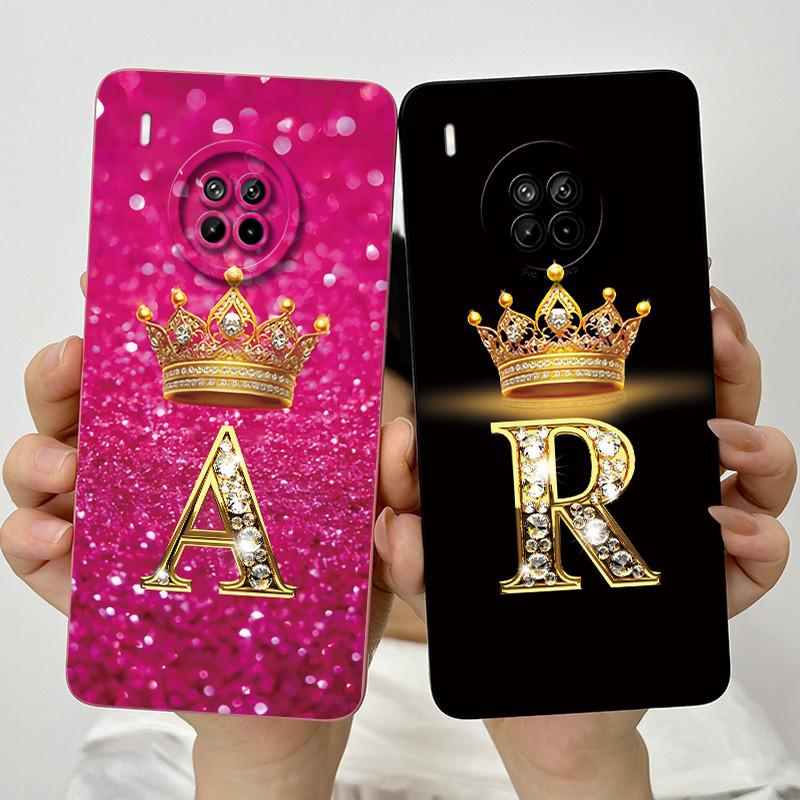 For Huawei Nova 8i Honor 50 Lite Crown Initial Letter Couple Phone Case Nova8i Honor 50Lite Soft Silicone TPU Protective Casing