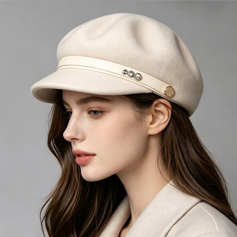 Autumn and Winter New Retro British Style Autumn and Winter Wool Felt Octagonal Hat Women's Casual Fashion Equestrian Hat
