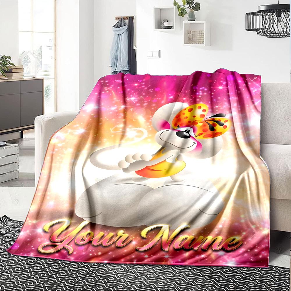 1pc Diddl Blanket with Custom Name, Gift, for Men and Women, Soft Blanket, Good for Sofa Bed Couch Travel, Lightweight Flannel Blanket
