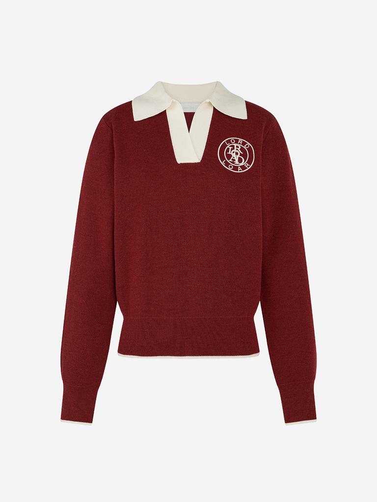 LORDLOAR Signature Color Block Collar Long Sleeve Knit Burgundy