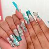 Blue Water Ripple 3D Butterfly Rhinestone Fashion Nails - 24-Piece Set of Removable False Nails