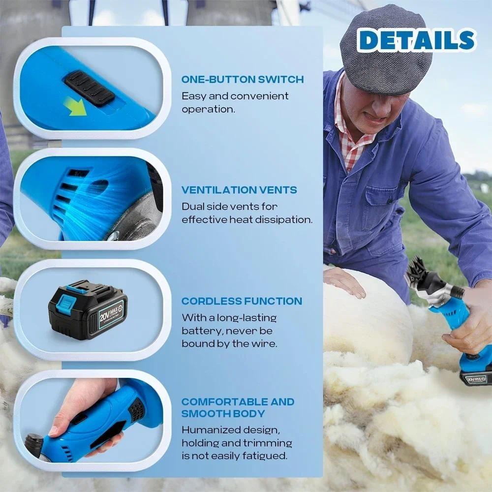 6 Speed 13 Teeth Goat Horse Hair Scissor Wireless Electric Wool Shears Portable Farm Animals Clipper Machine