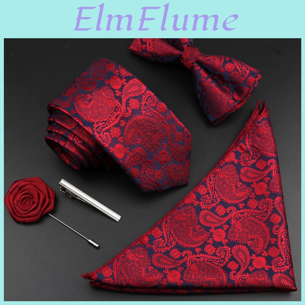 Men Tie Set Jacquard Woven Necktie Bowtie Tie Clipred For Groom Business Wedding Party