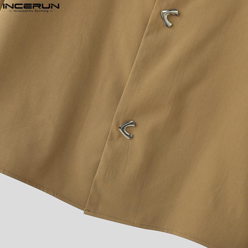 INCERUN Plus Size Men Collarless Long Sleeve Buttons Down Casual Loose Oversized Shirts