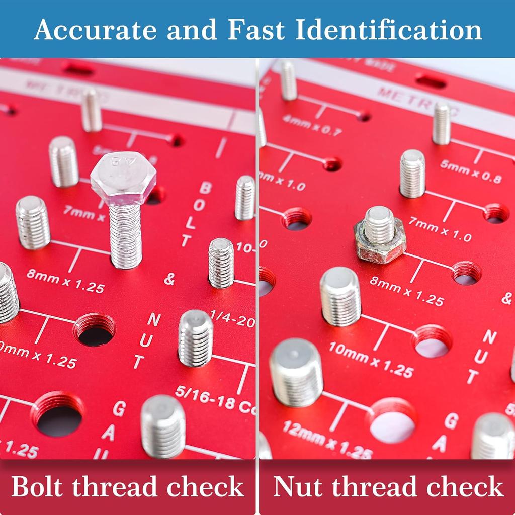 Thread Checker, 28 Nut and Bolt Thread Checker, Bolt Size and Thread Gauge, Thread Checker Standard and Metric, Vktoma Aluminum Bolt and Nut