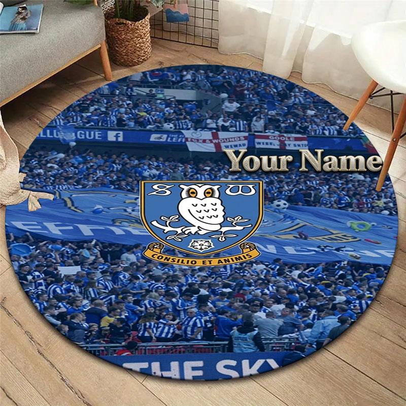 Sheffield Wednesday Football Club Custom Name Round Area Rug,Carpet Rug for Living Room Bedroom Sofa Playroom Decor,Non-slip Floor Mat