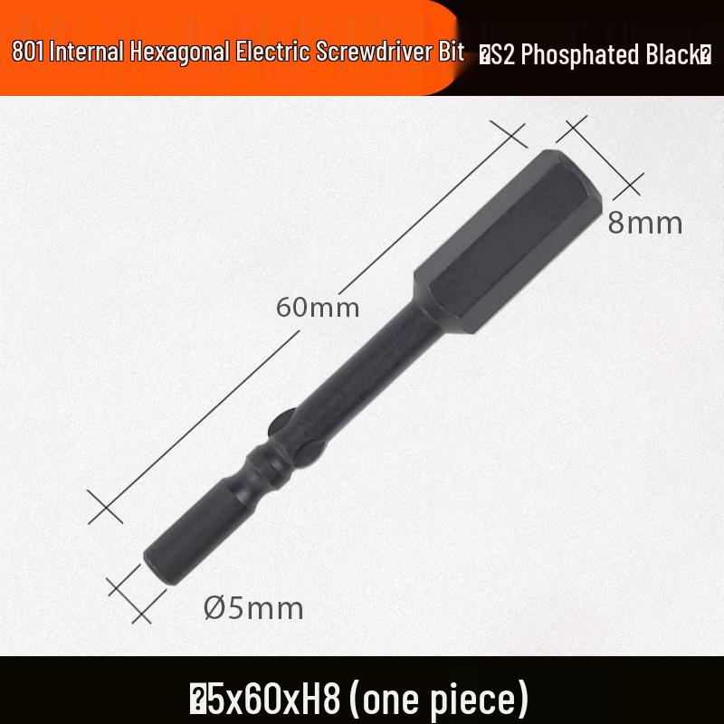 Nigao Black Phosphating Hex Electric Screwdriver Bit 801, 5mm Shank, Magnetic Hardened Air Screwdriver Bit.