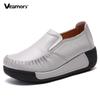 Leather Women's Shoes Elastic Thick-soled Wedge Platform Shoes Comfortable Work Footwear Loafers Slip-on Lazy Shoes