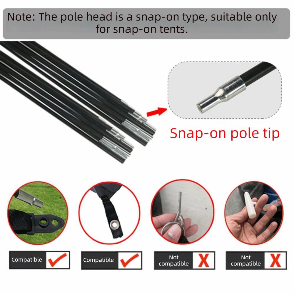 2Pcs Black Camping Tent Poles Fiberglass Tent Pole Replacement Kit Awning Setup