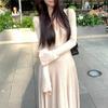 Gentle Wind Temperament V-neck Inner Long-sleeved Knitted Dress Women's Autumn Blue Sexy Waist Slim Skirt