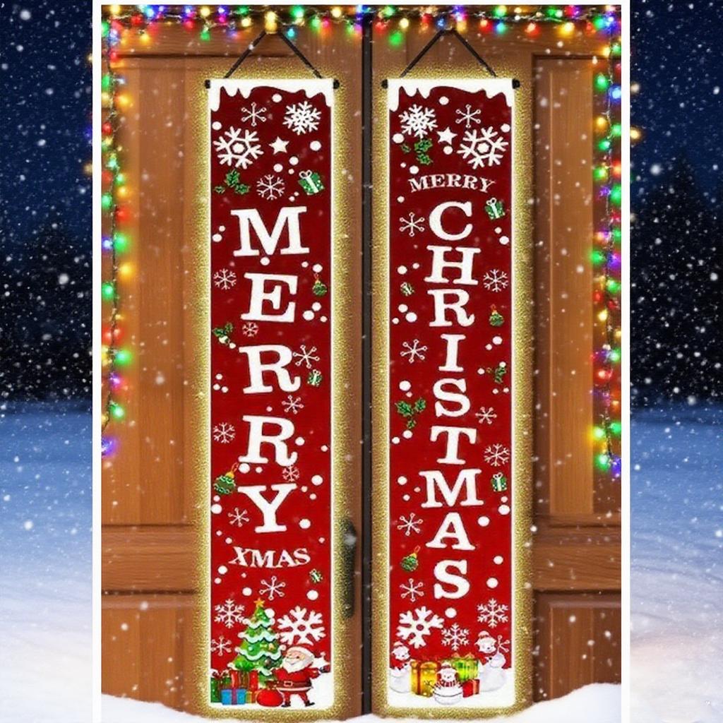 Christmas Porch Banners Merry Christmas Banner Sign - Christmas Front Porch Door Decorations - Outdoor Xmas Decor - Red Merry Christmas Sign For City