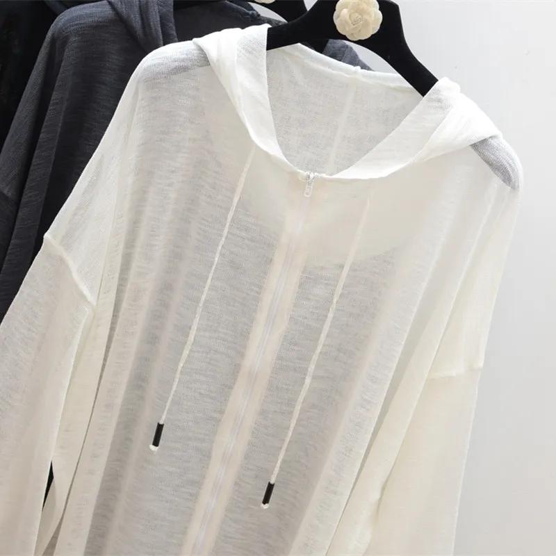 Women's Spring/Summer Korean Style Plus Size Sun Protection Shirt Student-Friendly Loose-Fit Lantern Sleeve Hooded Jacket