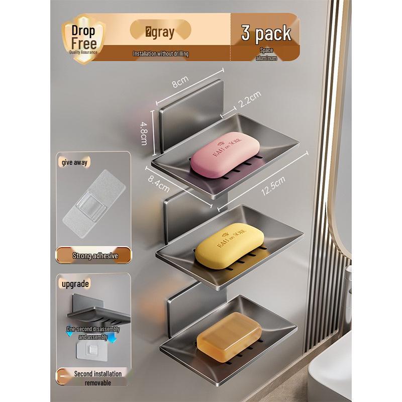 Gun Gray Aluminum Wall-Mounted Soap Dish - Creative, Punch-Free Draining Holder for Bathroom Storage