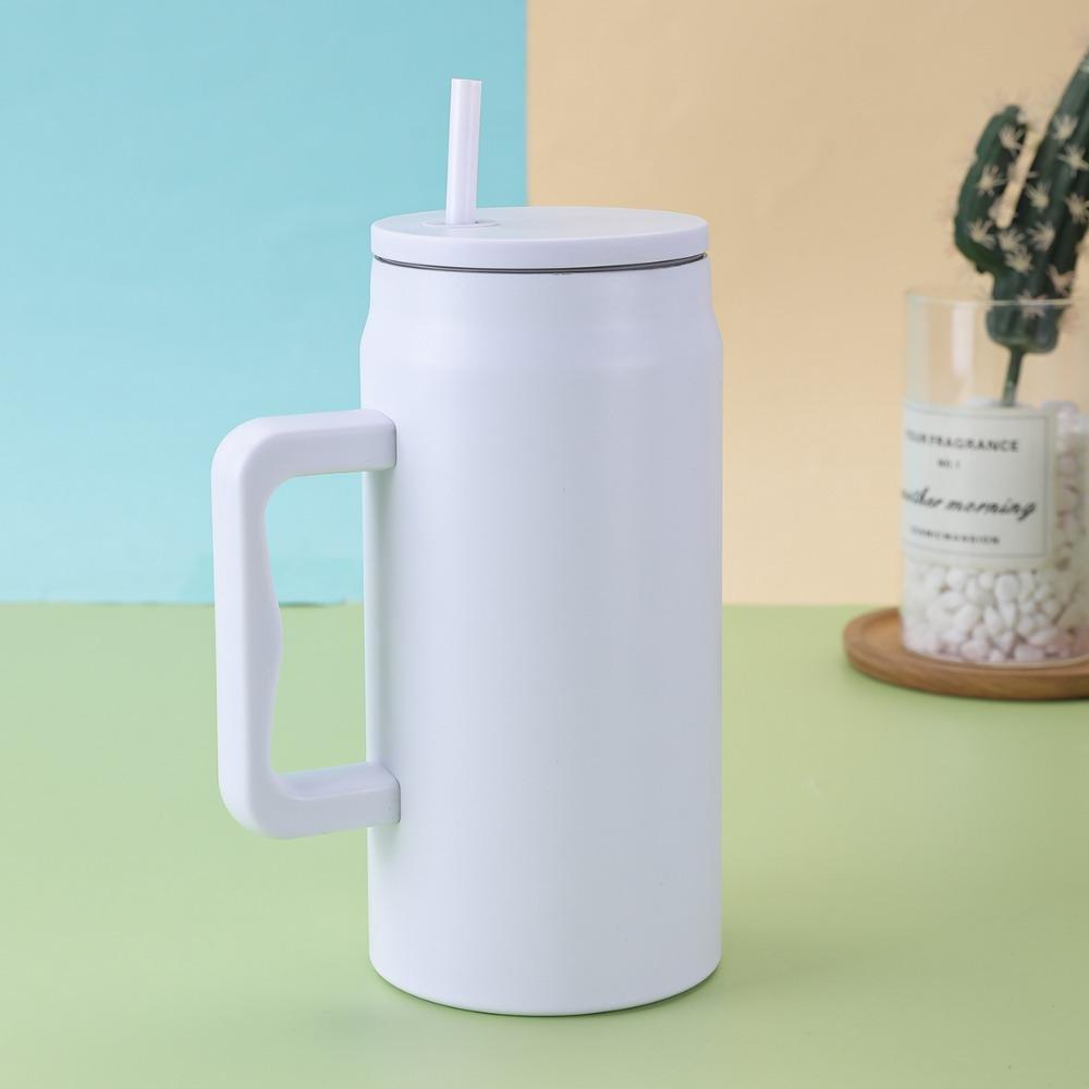With Handle and Straw Lid Water Bottle Simple Sippy Cup Modern Thermal Cup  Unisex