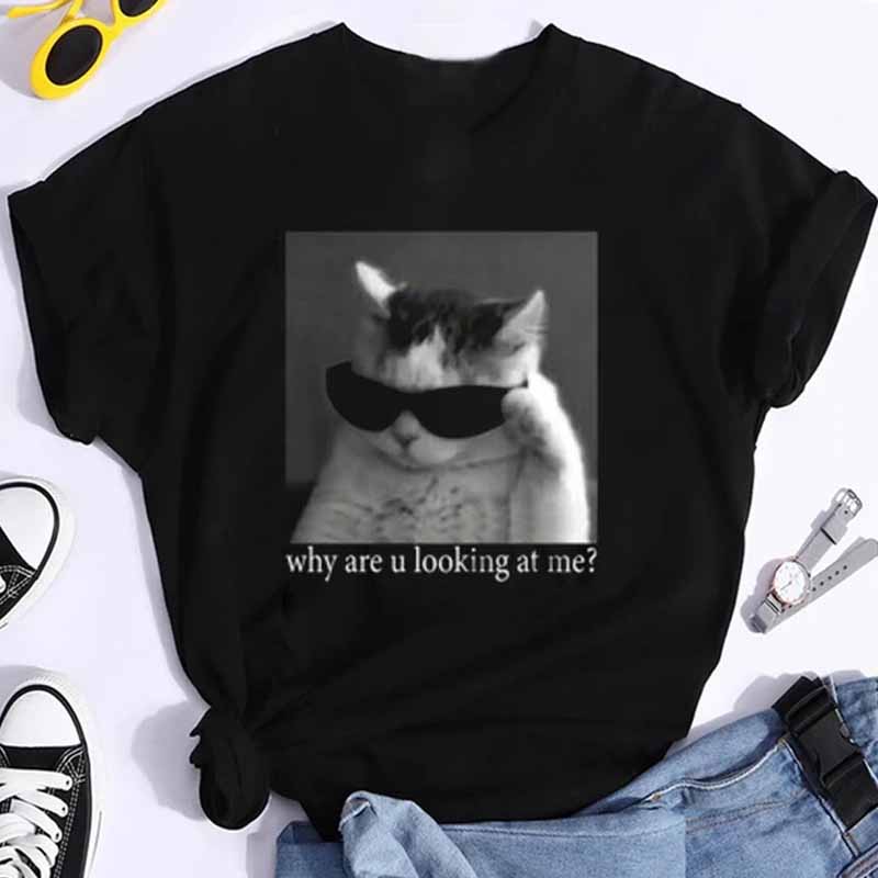 

Жіночі футболки з мультфільмами Літні дихаючі топи з короткими рукавами та круглим вирізом із принтом із милим котом Вуличний одяг для пар Вільний одяг Y2K Топ 4XL