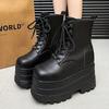 Women 13 CM Platform Boots Casual Outdoor Shoes Chunky Simple Lace Up Design Ankle Boots Cool Nightclub Party Black Shoes 35-43