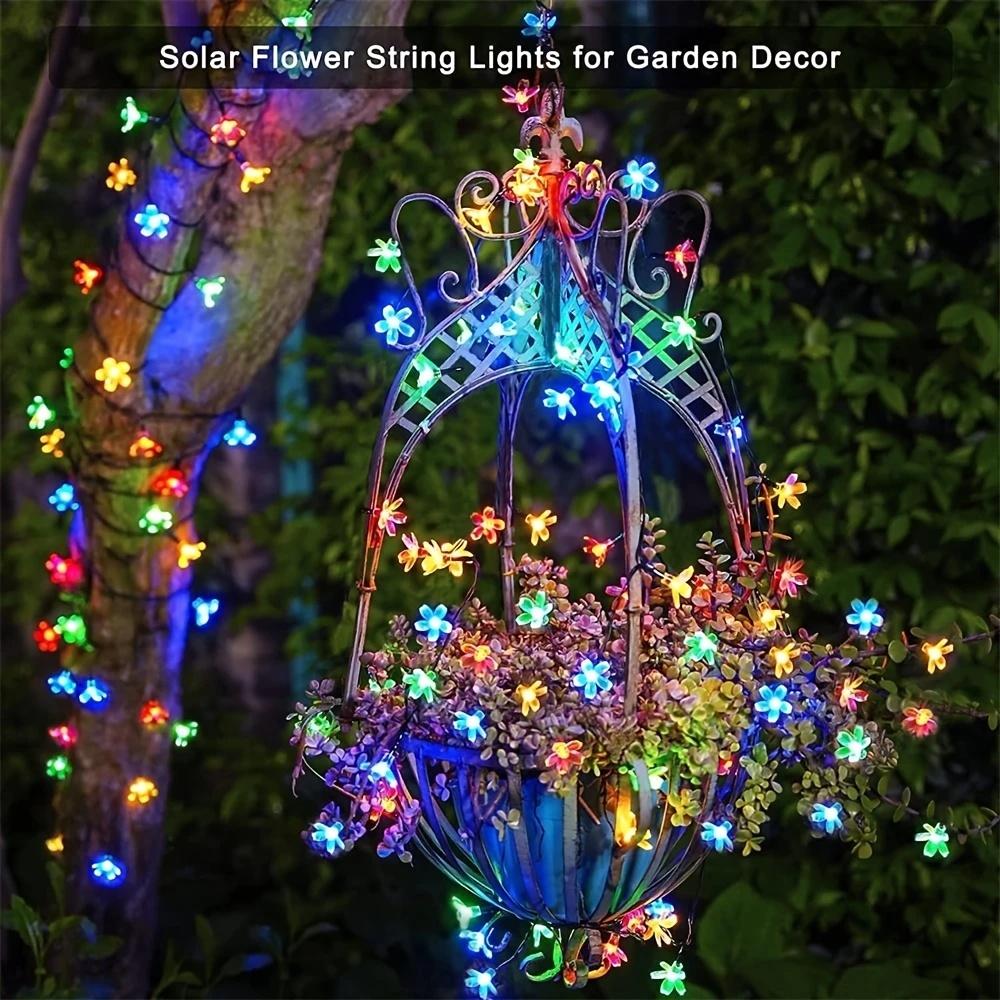 Outdoor Solar Lamp LED Cherry Blossom Fairy Light String Garden Christmas Holiday Decor Solar Garland Wedding Party Decoration