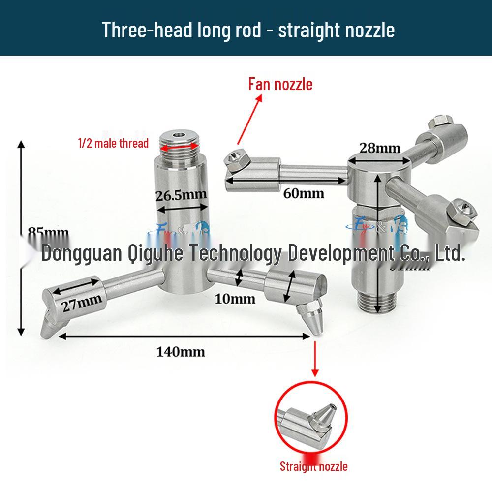Three-Head Rotating Spray Nozzle for Fan-Shaped Bottle and Can Cleaning with Extension Rod for Food Can Rinsing and Car Wash.