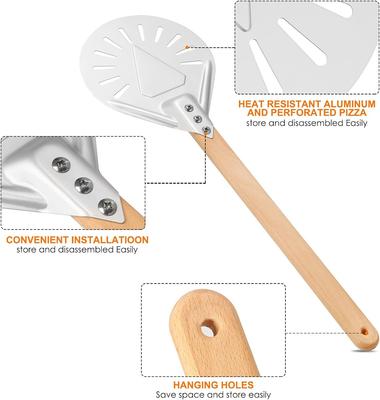 Pizza Turning Small Pizza Peel Paddle Short Round Tool Non Slip Wooden Handle 7 Inch Perforated Pizza Shovel Aluminum