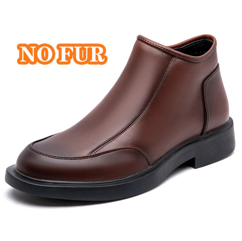 British Style Men's Ankle Boots Side Zipper Male Chelsea Boots High Top Men Shoes for Leather Warm Plush Fur Winter Boots Botas