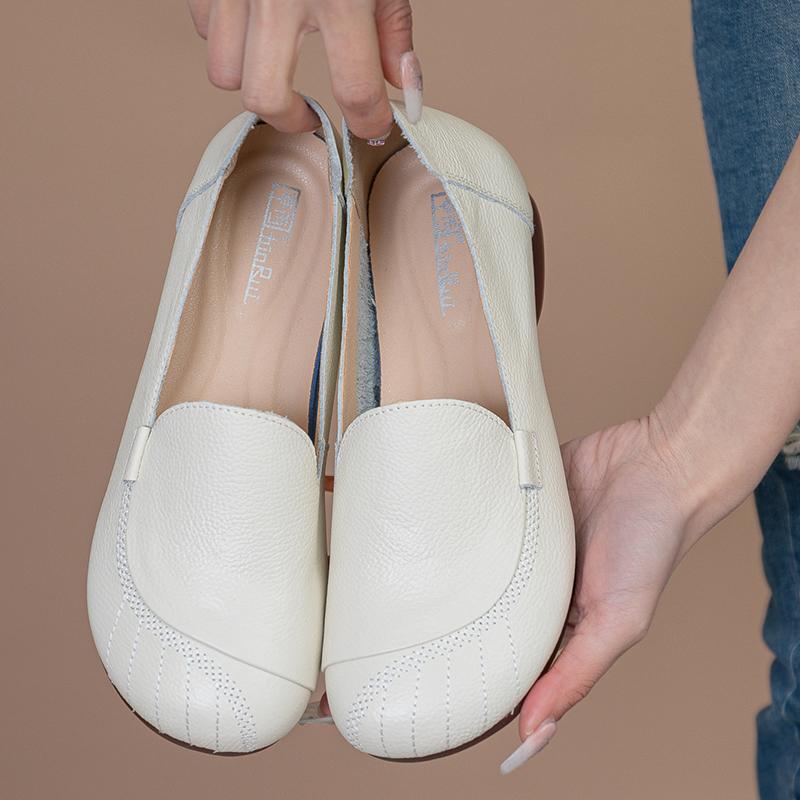 Women Shoes Genuine Leather Flat Slip On Loafers Non Slip Shoes Soft Breathable Flats Women Outdoor Summer Shoes Casual