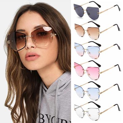 Fashion Eyewear UV400 Women Metal Sunglasses Cat Eye Sunglasses Rimless Shades