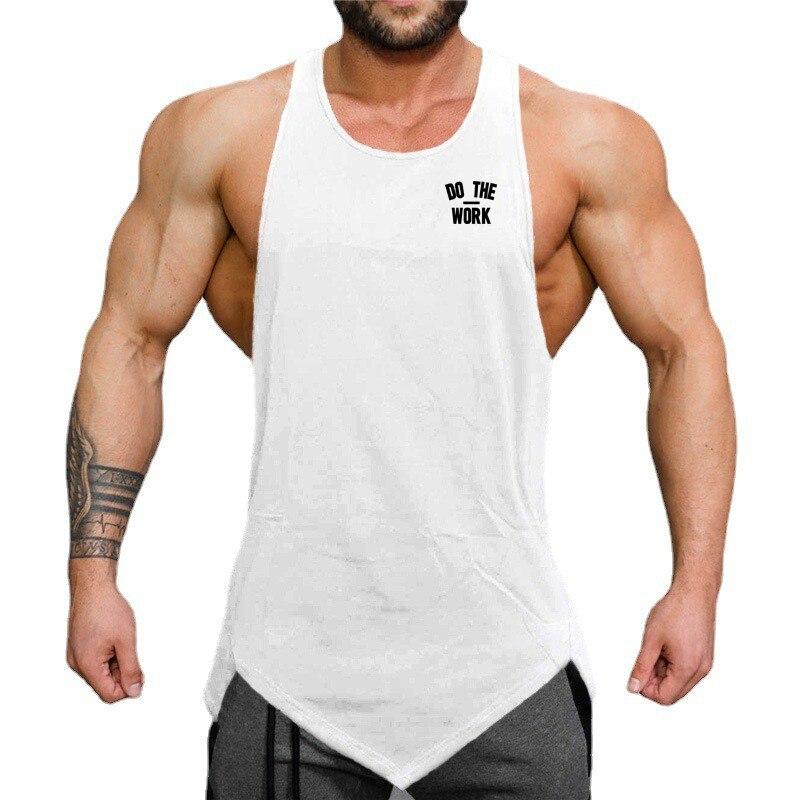 Muscleguys Herren Gym Kleidung Sommer Baumwolle Druck DO THE WORK Sportweste Fitness Unregelmäßiger Saum Ärmellose T-SHIRTS Personalisiert
