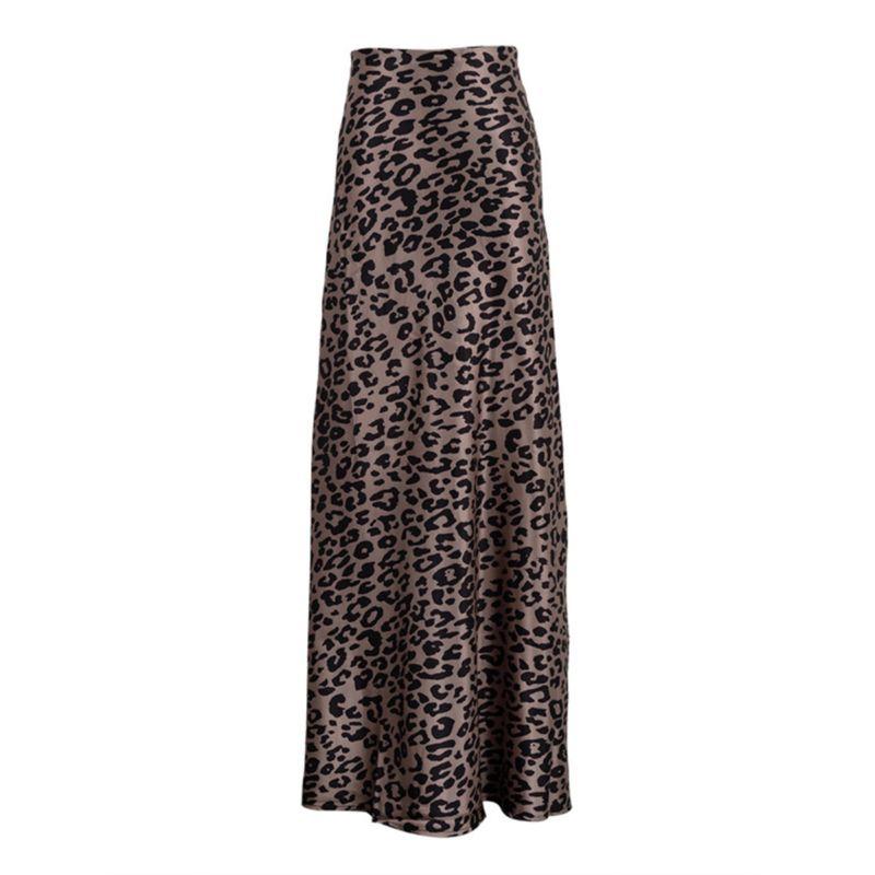 European and American Women Clothes Satin Drape Half-Length Long Dress Leopard Print Fishtail Skirt Floor-Length Dress Leopard Print Skirt