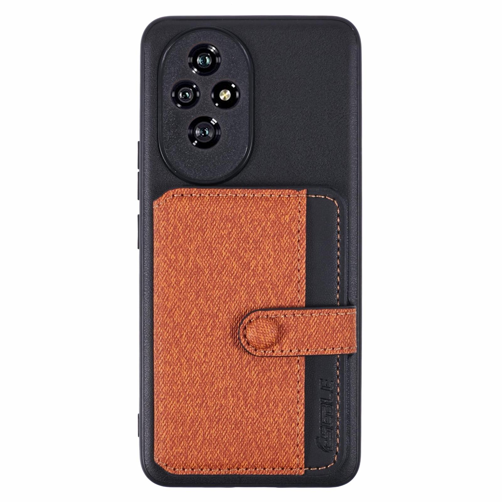 

For Honor 200 5G Phone Case Adhesive Card Bag Color Matching with Kickstand Brown
