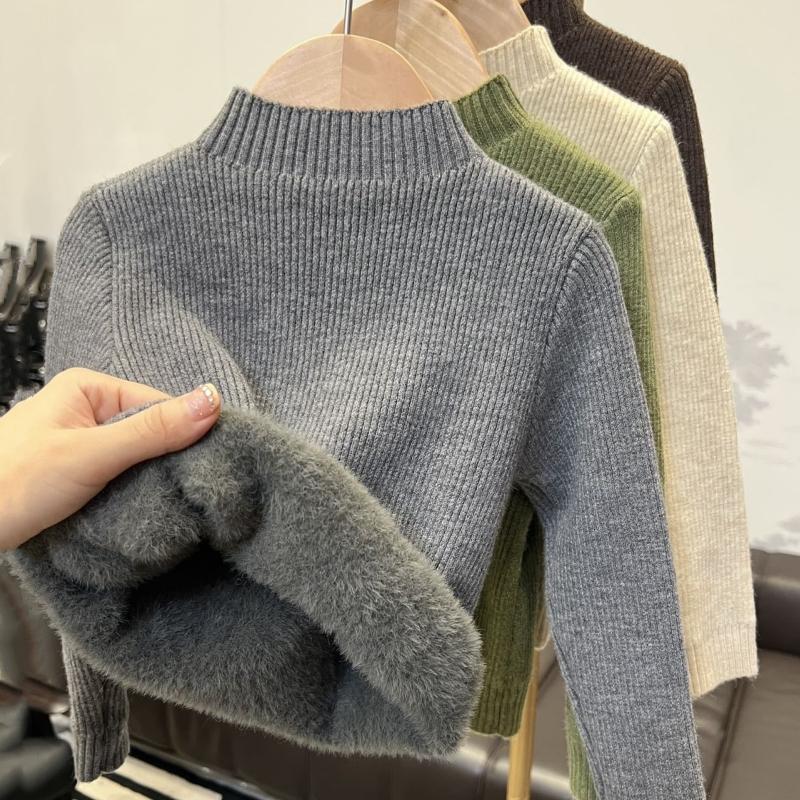 

Baby Winter Sweater Girls And Boys Solid Color Thicken Velvet Warm Knitted Pullover Tops Kids Korean Version Sweater 140 серый