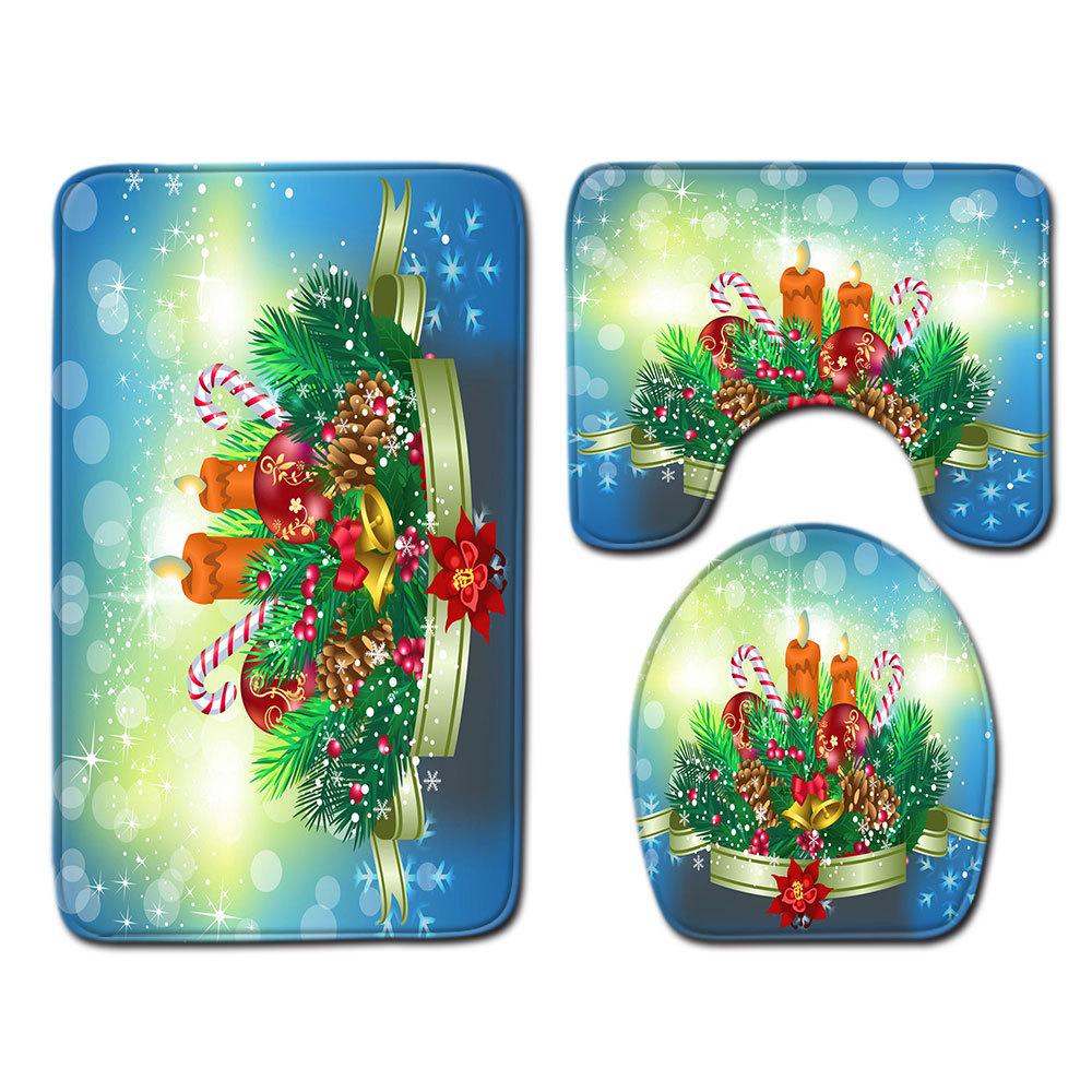 Christmas Bathroom Floor Mat Toilet Three-Piece Set