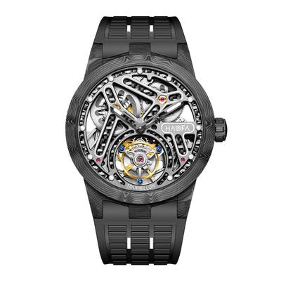 Tourbillon Watch Mechanical Automatic Winding Carbon Fiber Case Hollow Dial Stylish Luxury Sapphire Glass Popular Waterproof Gift Men's Men's