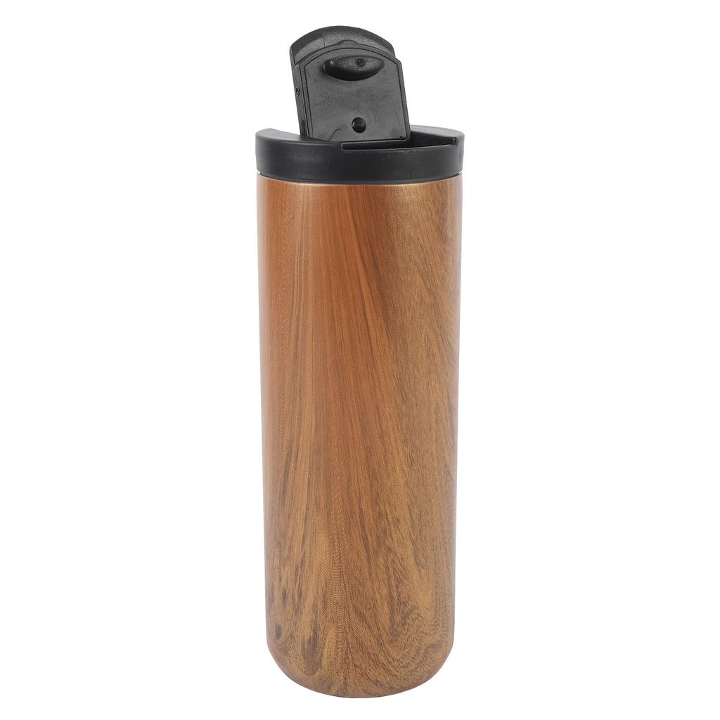 Insulated Travel Mug with Lid 500ml Stainless Steel Wood Pattern Portable Multifunctional for Office