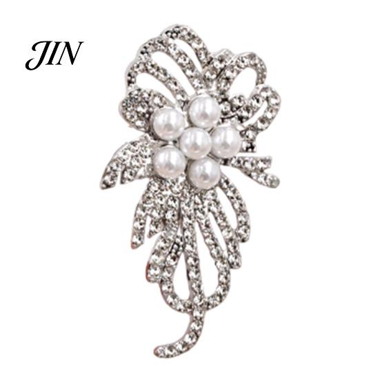 Secure Clasp Brooch Faux Pearl Rhinestone Flower Brooch, Electroplating Alloy Lapel Pin for Non-fading Women, Sweater Cardigan Coat Business серебряный