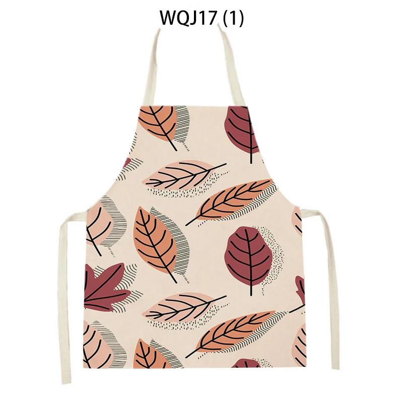 Flower Leaves Pattern Kitchen Aprons Home Cooking Linen Sleeveless Aprons Plants Style Household Sleeveless Cleaning Pinafore